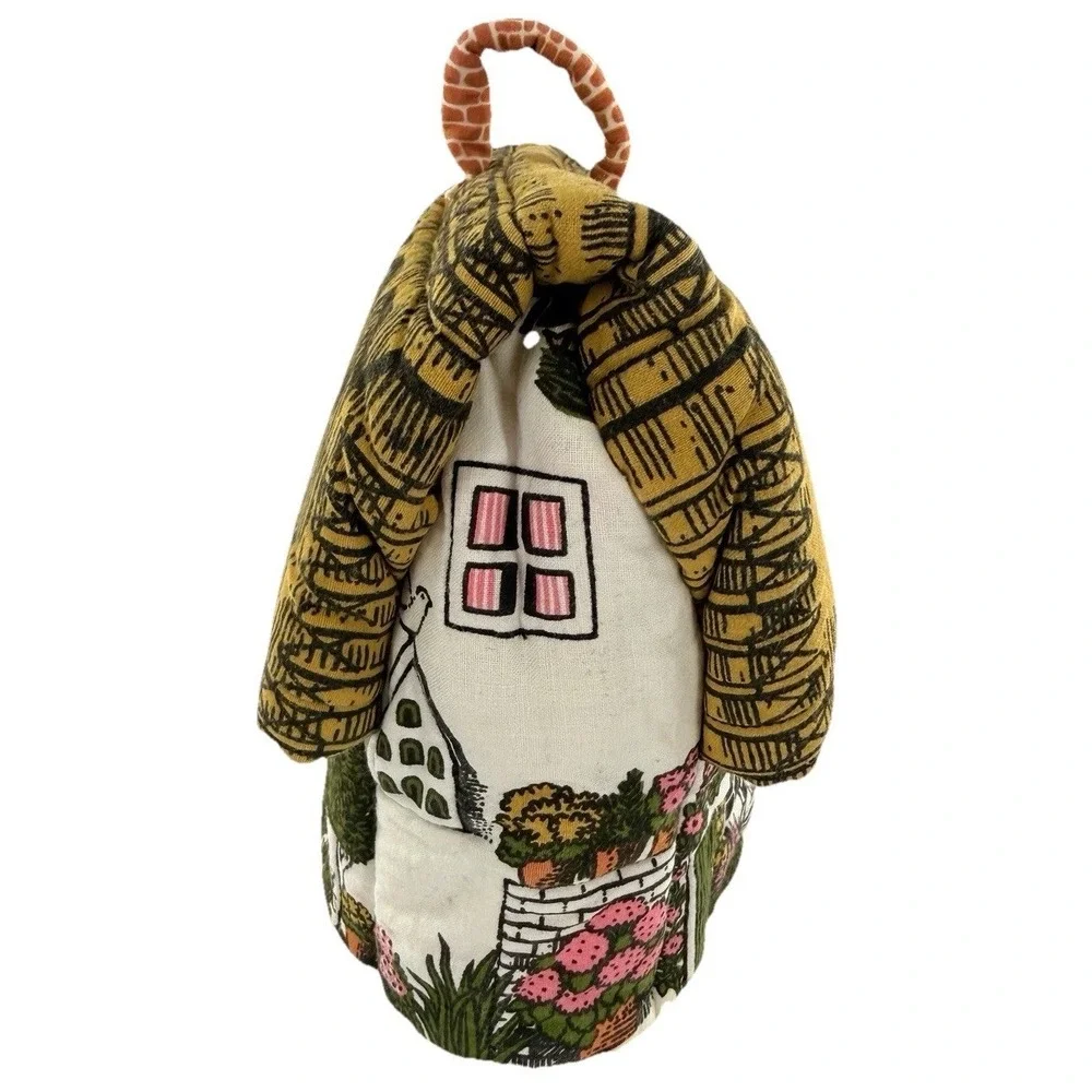 VTG Pat Albeck CUCKOO BIRD Thatched Roof COTTAGE Core Padded TEA POT COVER/COZY